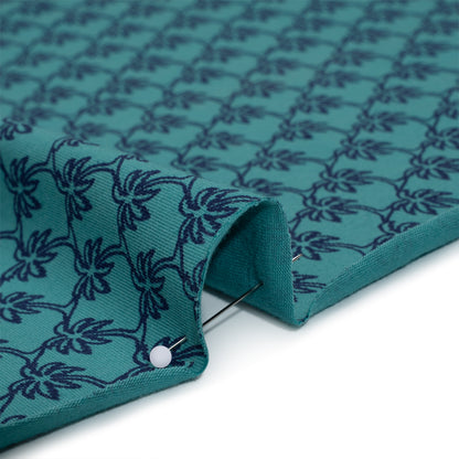Stretch Cotton Jersey - Dusty Teal and Navy Blue Palm Trees - Deadstock