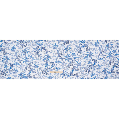 Stretch Rayon Jersey - Blue and White Tropical Palms - Deadstock