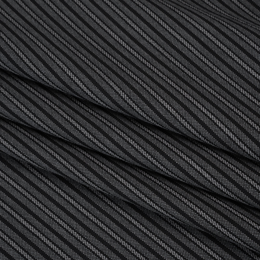 Wool Dobby Suiting - Black and Gray Stripes - Deadstock