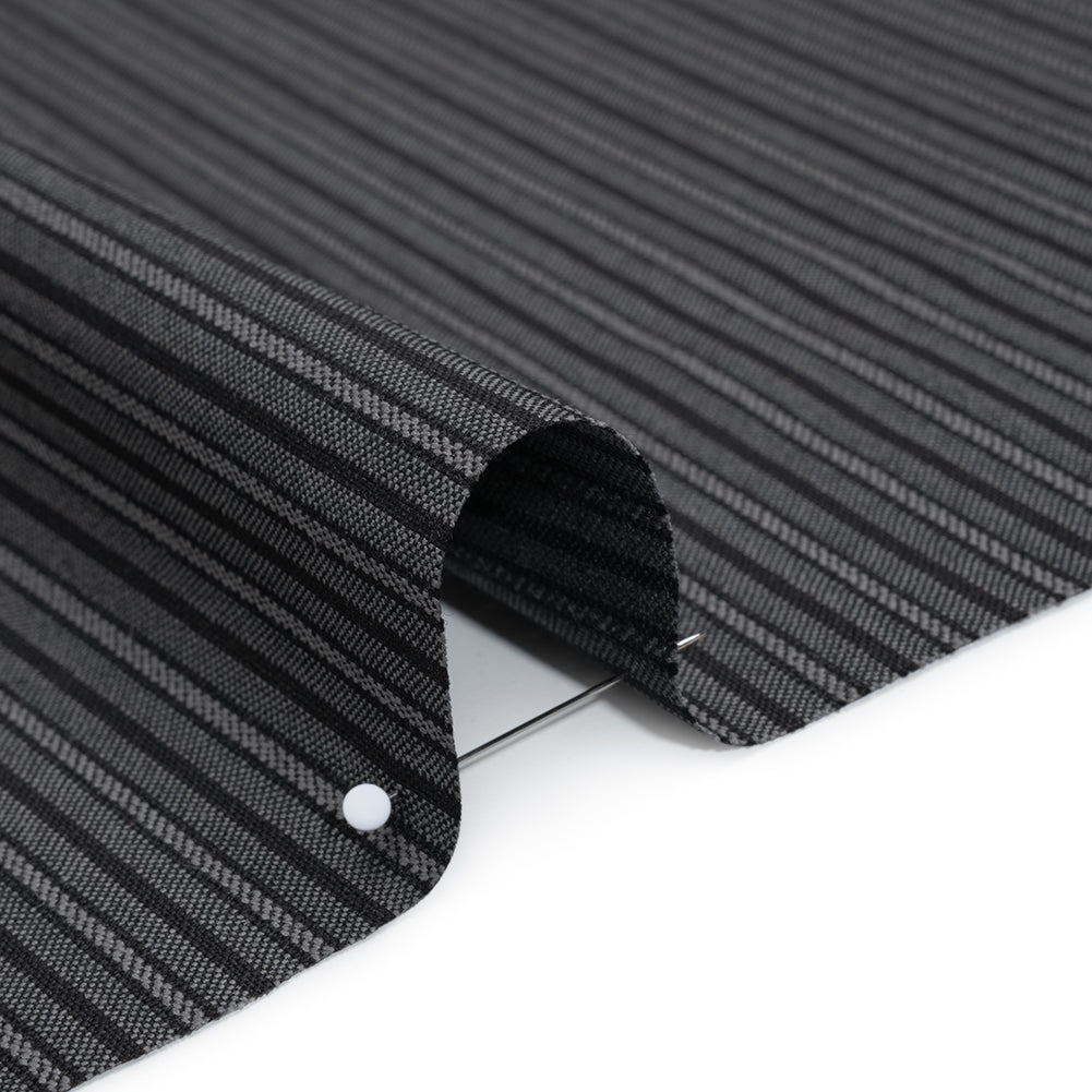 Wool Dobby Suiting - Black and Gray Stripes - Deadstock