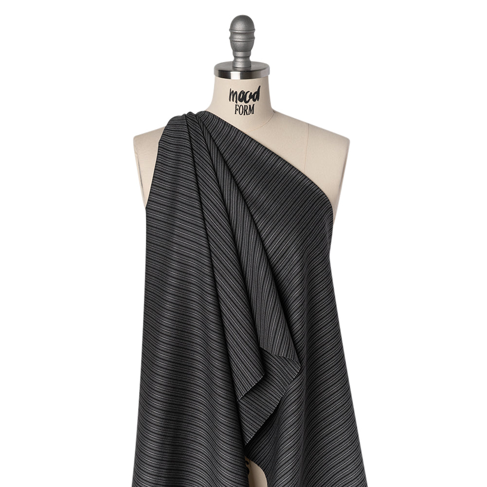 Wool Dobby Suiting - Black and Gray Stripes - Deadstock