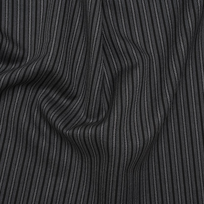 Wool Dobby Suiting - Black and Gray Stripes - Deadstock