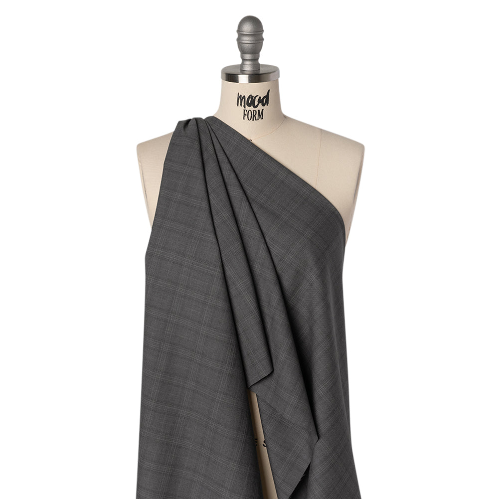 Super 100 Wool Suiting - Gray Monochromatic Plaid - Deadstock