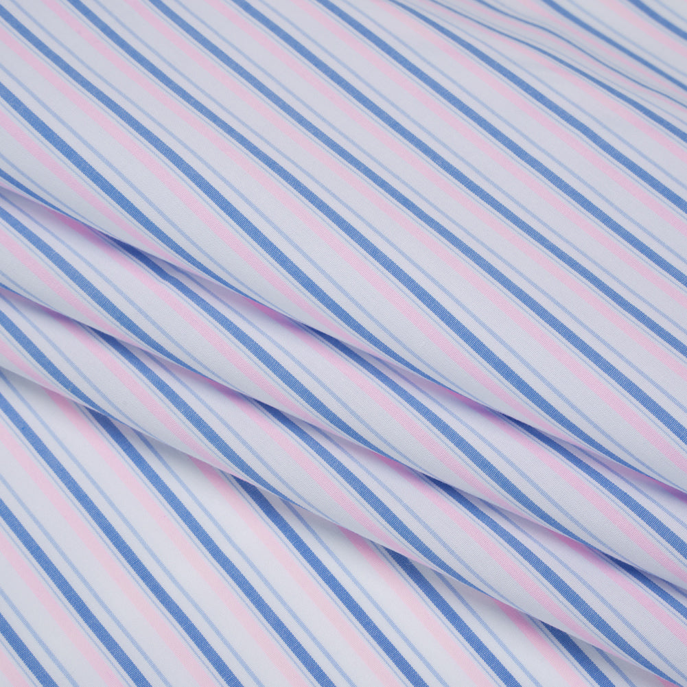 Cotton Shirting - Light Blue, Baby Pink and White Stripes - Deadstock