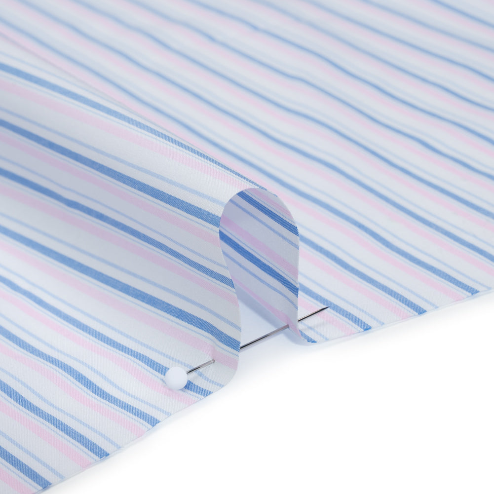 Cotton Shirting - Light Blue, Baby Pink and White Stripes - Deadstock