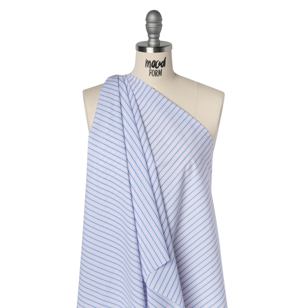 Cotton Shirting - Light Blue, Baby Pink and White Stripes - Deadstock