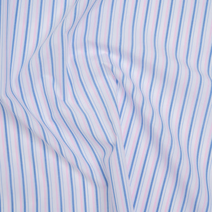 Cotton Shirting - Light Blue, Baby Pink and White Stripes - Deadstock