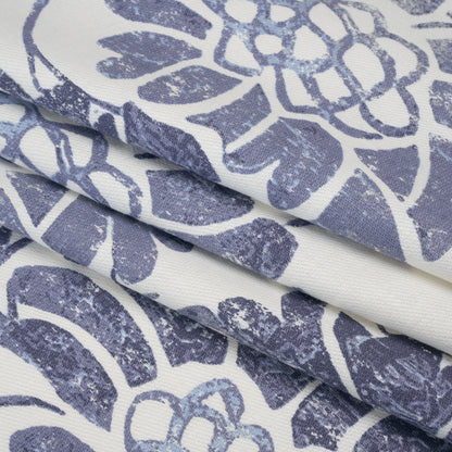 Stretch Linen, Cotton and Viscose Blend Twill Print - Muted Blue and White Floral - Deadstock