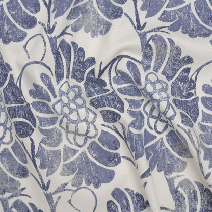 Stretch Linen, Cotton and Viscose Blend Twill Print - Muted Blue and White Floral - Deadstock