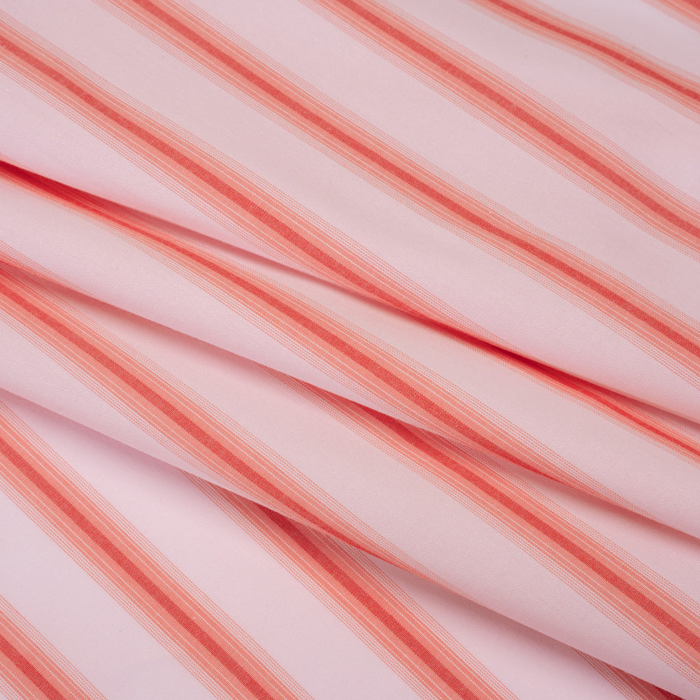 Cotton Shirting - Light Pink and Coral Red Stripes - Deadstock