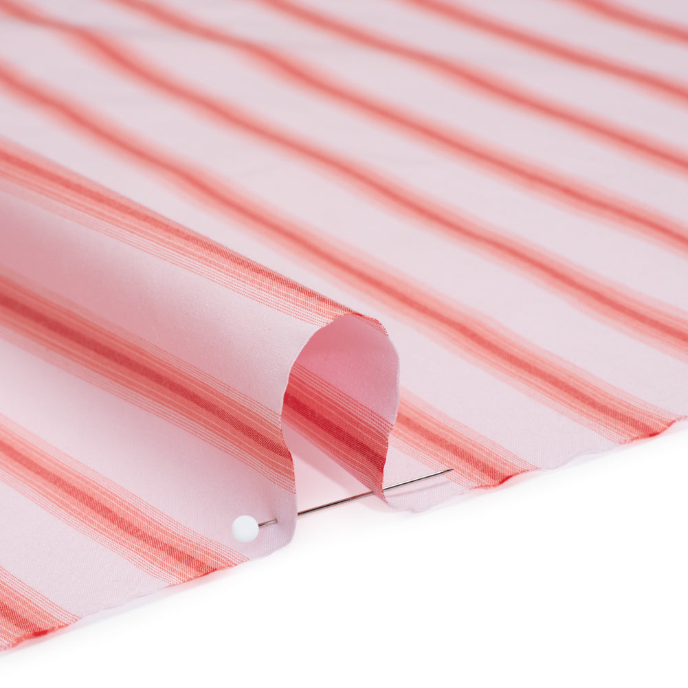 Cotton Shirting - Light Pink and Coral Red Stripes - Deadstock