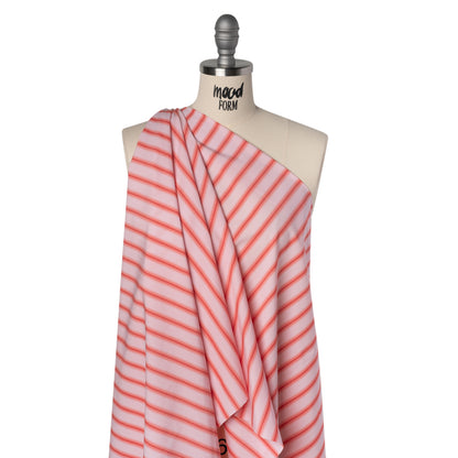 Cotton Shirting - Light Pink and Coral Red Stripes - Deadstock