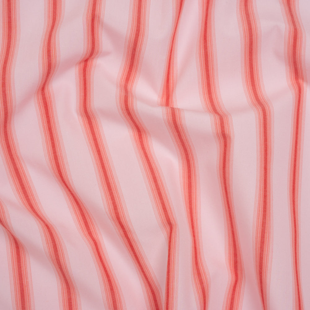 Cotton Shirting - Light Pink and Coral Red Stripes - Deadstock