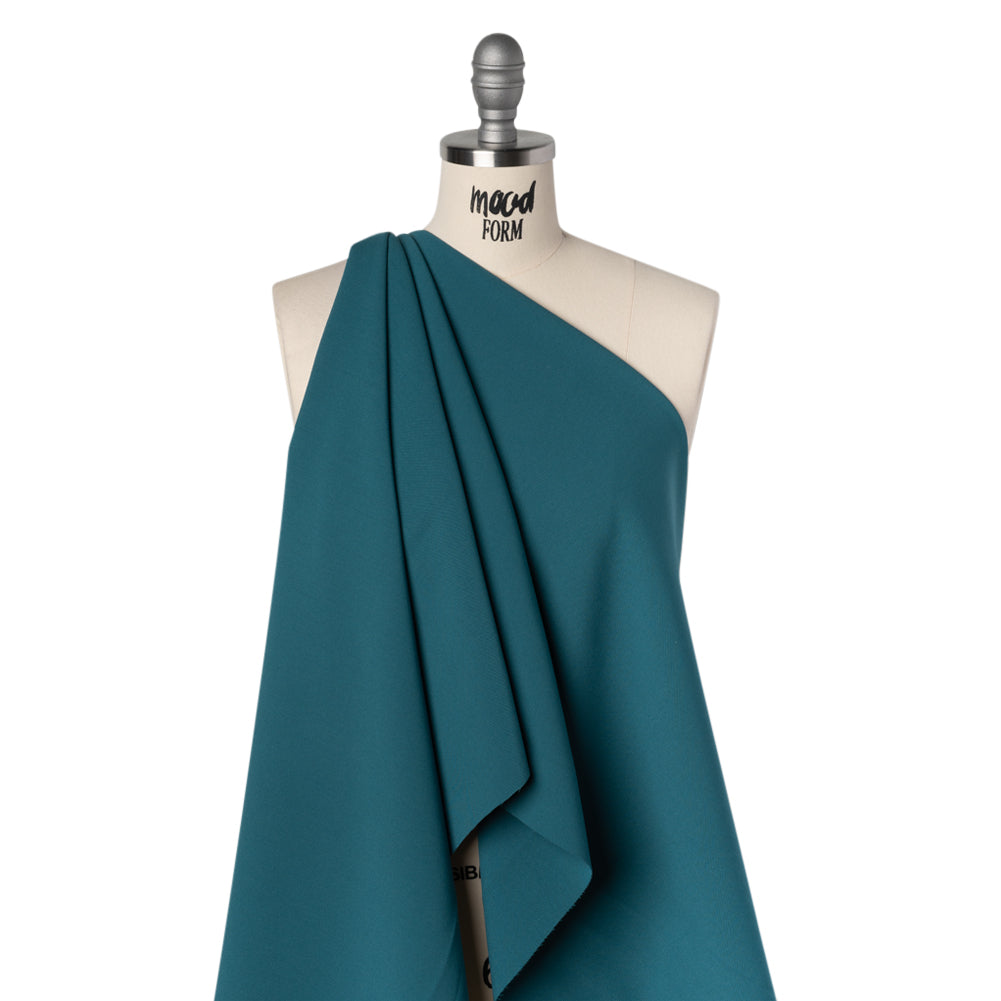 Stretch Recycled Polyester and Viscose Double Cloth - Dusty Teal - Deadstock