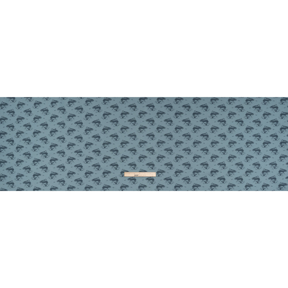 Cotton Pique Knit Print - Navy and Dusty Blue Whales - Deadstock