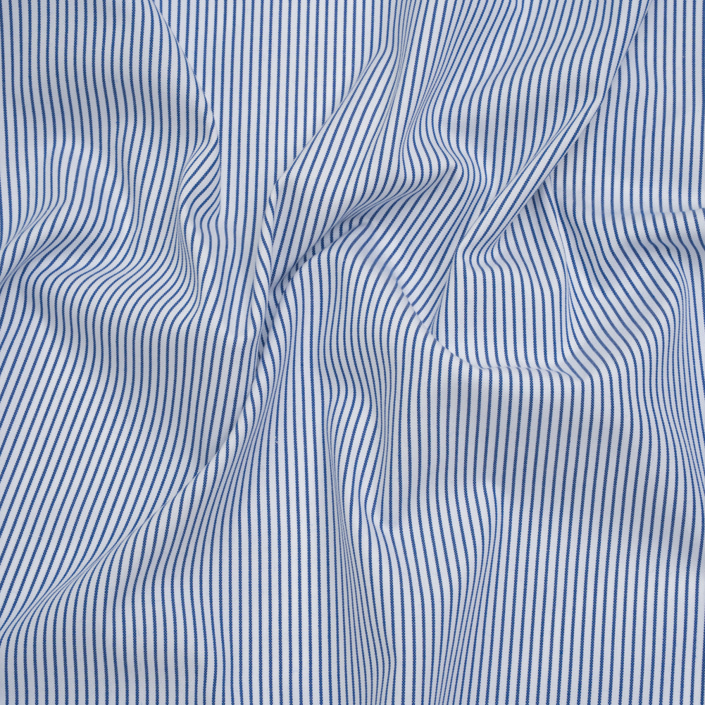 Cotton Shirting - Poseidon Blue and White Stripes - Deadstock