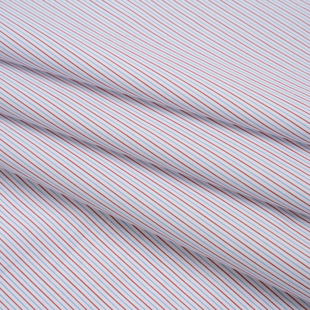 Cotton Twill Shirting - Light Blue, Brown and White Pinstripes - Deadstock