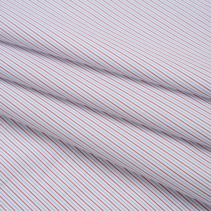 Cotton Twill Shirting - Light Blue, Brown and White Pinstripes - Deadstock