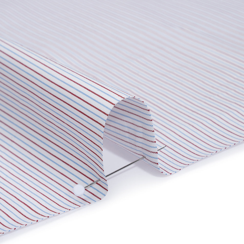 Cotton Twill Shirting - Light Blue, Brown and White Pinstripes - Deadstock