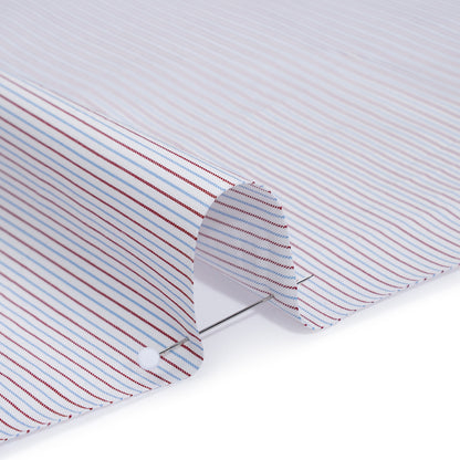 Cotton Twill Shirting - Light Blue, Brown and White Pinstripes - Deadstock