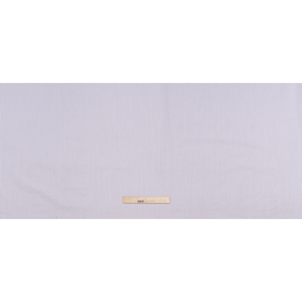 Cotton Twill Shirting - Light Blue, Brown and White Pinstripes - Deadstock