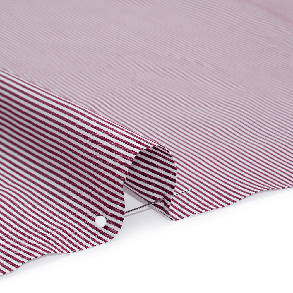 Cotton Shirting - Maroon and White Candy Stripes - Deadstock