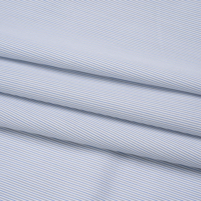 Cotton Twill Shirting - Country Blue, Light Gray and White Stripes