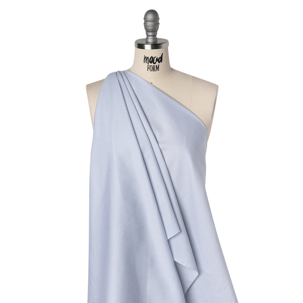 Cotton Twill Shirting - Country Blue, Light Gray and White Stripes