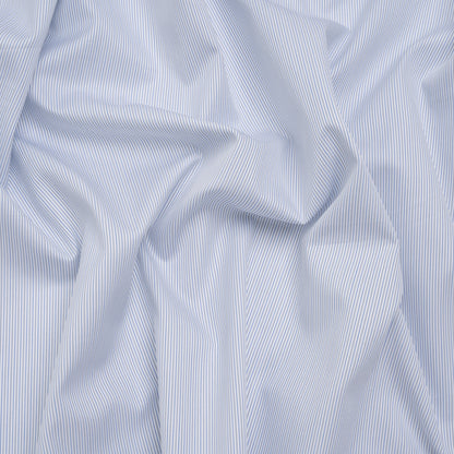Cotton Twill Shirting - Country Blue, Light Gray and White Stripes