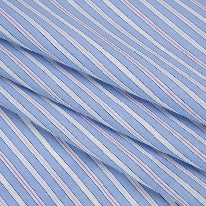 Cotton Twill Shirting - Air Blue, Lavender and White Stripes - Deadstock