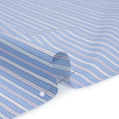 Cotton Twill Shirting - Air Blue, Lavender and White Stripes - Deadstock