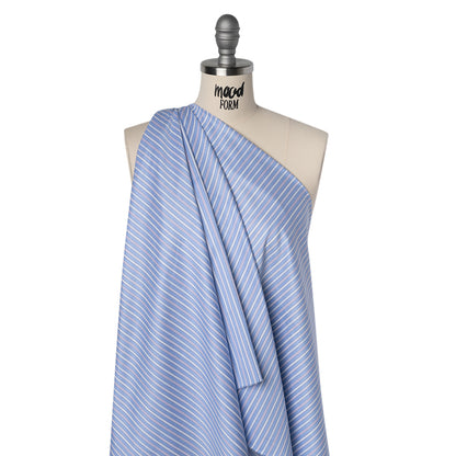 Cotton Twill Shirting - Air Blue, Lavender and White Stripes - Deadstock
