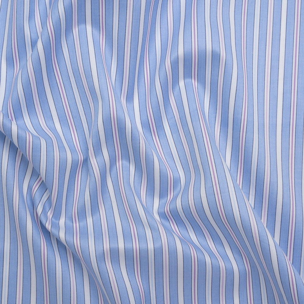 Cotton Twill Shirting - Air Blue, Lavender and White Stripes - Deadstock