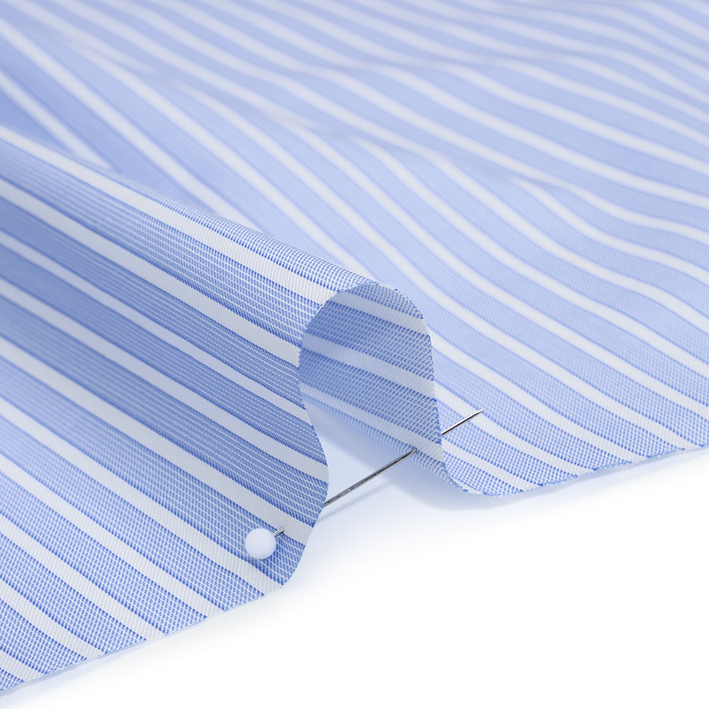 Cotton Twill Shirting - Light Blue and White Stripes - Deadstock