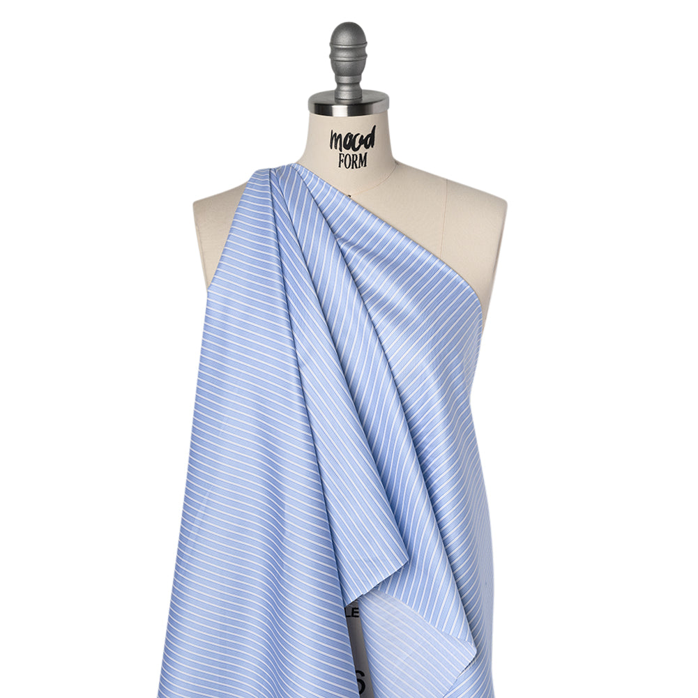 Cotton Twill Shirting - Light Blue and White Stripes - Deadstock