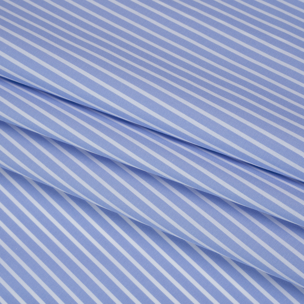 Cotton Poplin Shirting - Country Blue and White Stripes - Designer Deadstock