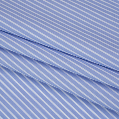 Cotton Poplin Shirting - Country Blue and White Stripes - Designer Deadstock