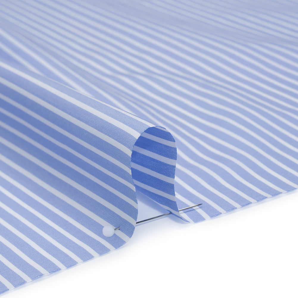 Cotton Poplin Shirting - Country Blue and White Stripes - Designer Deadstock