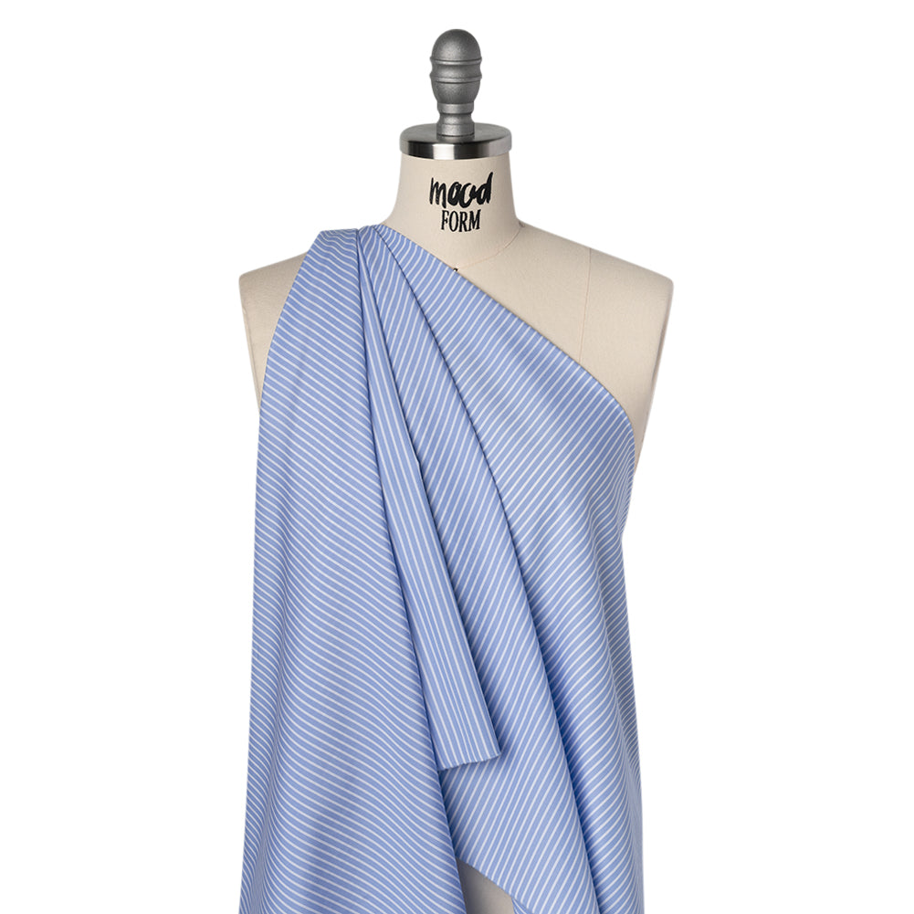 Cotton Poplin Shirting - Country Blue and White Stripes - Designer Deadstock