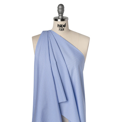 Cotton Poplin Shirting - Country Blue and White Stripes - Designer Deadstock