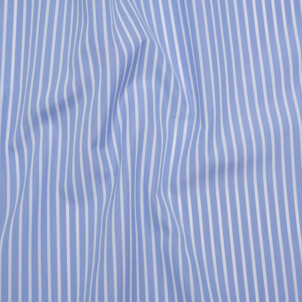 Cotton Poplin Shirting - Country Blue and White Stripes - Designer Deadstock