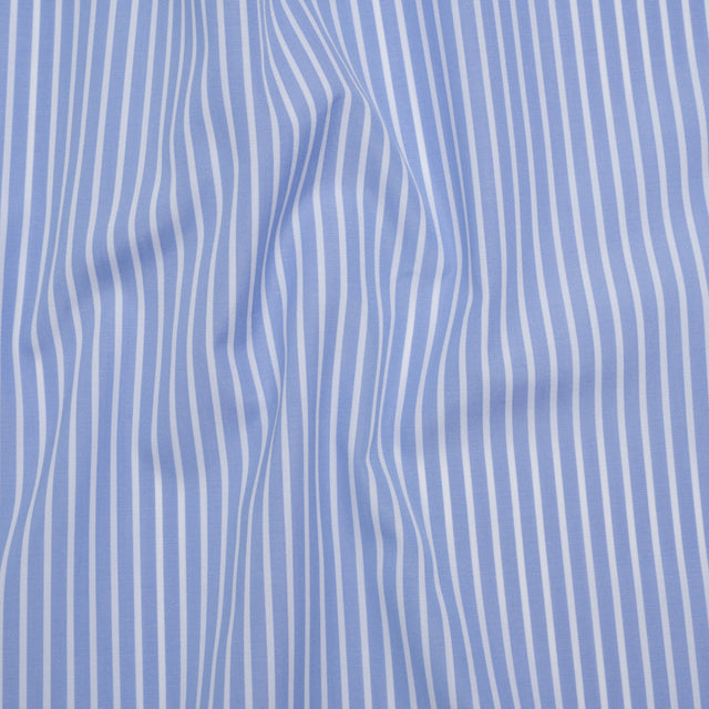 Cotton Poplin Shirting - Country Blue and White Stripes - Designer Deadstock
