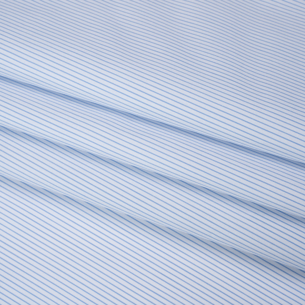 Cotton Poplin Shirting - French Blue and White Pinstripes - Designer Deadstock