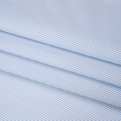 Cotton Poplin Shirting - French Blue and White Pinstripes - Designer Deadstock
