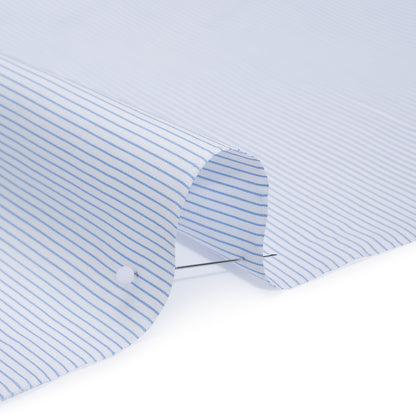 Cotton Poplin Shirting - French Blue and White Pinstripes - Designer Deadstock