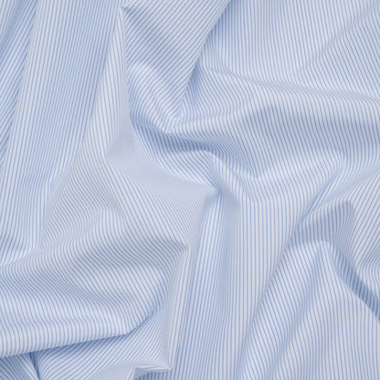Cotton Poplin Shirting - French Blue and White Pinstripes - Designer Deadstock