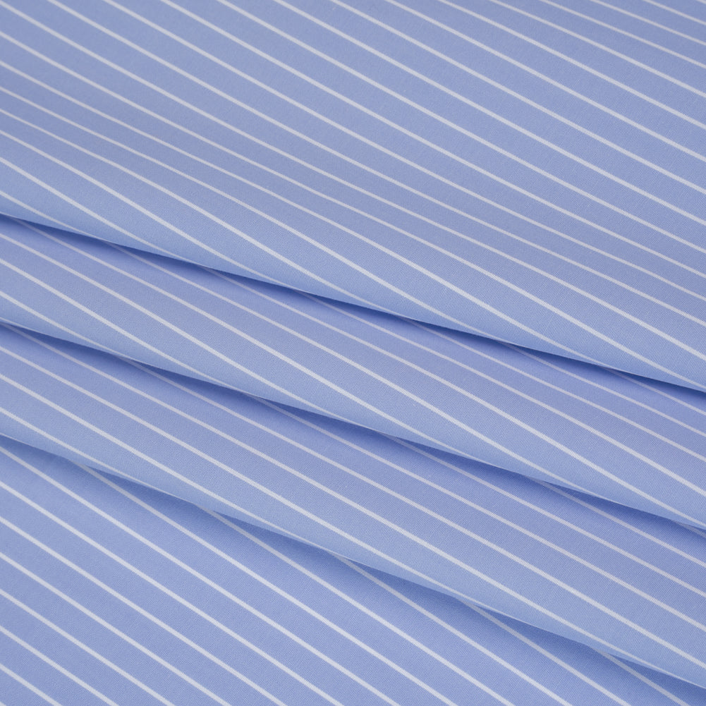 Cotton Poplin Shirting - Country Blue and White Chalk Stripes - Deadstock