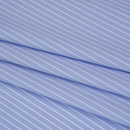 Cotton Poplin Shirting - Country Blue and White Chalk Stripes - Deadstock
