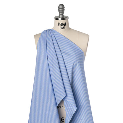 Cotton Poplin Shirting - Country Blue and White Chalk Stripes - Deadstock
