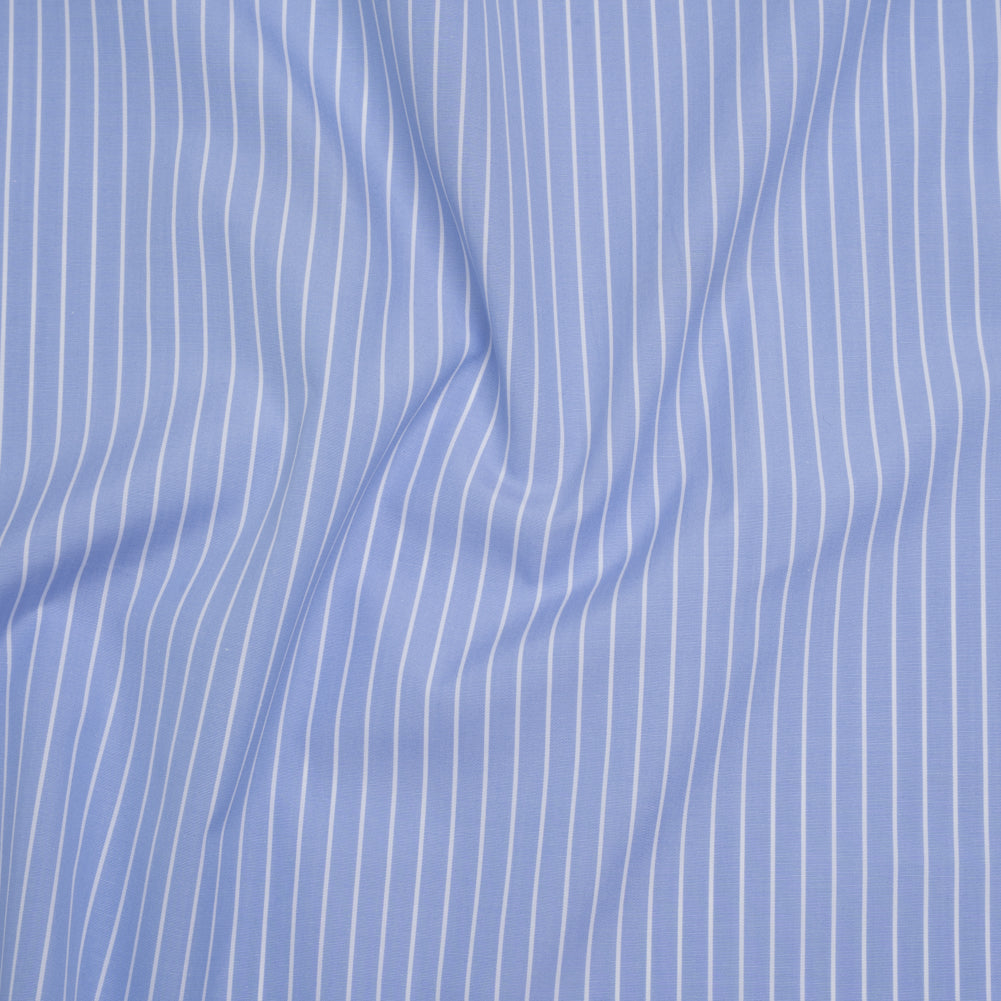 Cotton Poplin Shirting - Country Blue and White Chalk Stripes - Deadstock